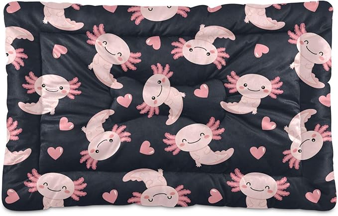 Emelivor Cute Axolotl Heart Black Dog Cat Bed Washable Crate Pet Bed Anti-Slip Comfortable Puppy Kennel Bed for Medium Large Small Dogs Cats, 24x18in