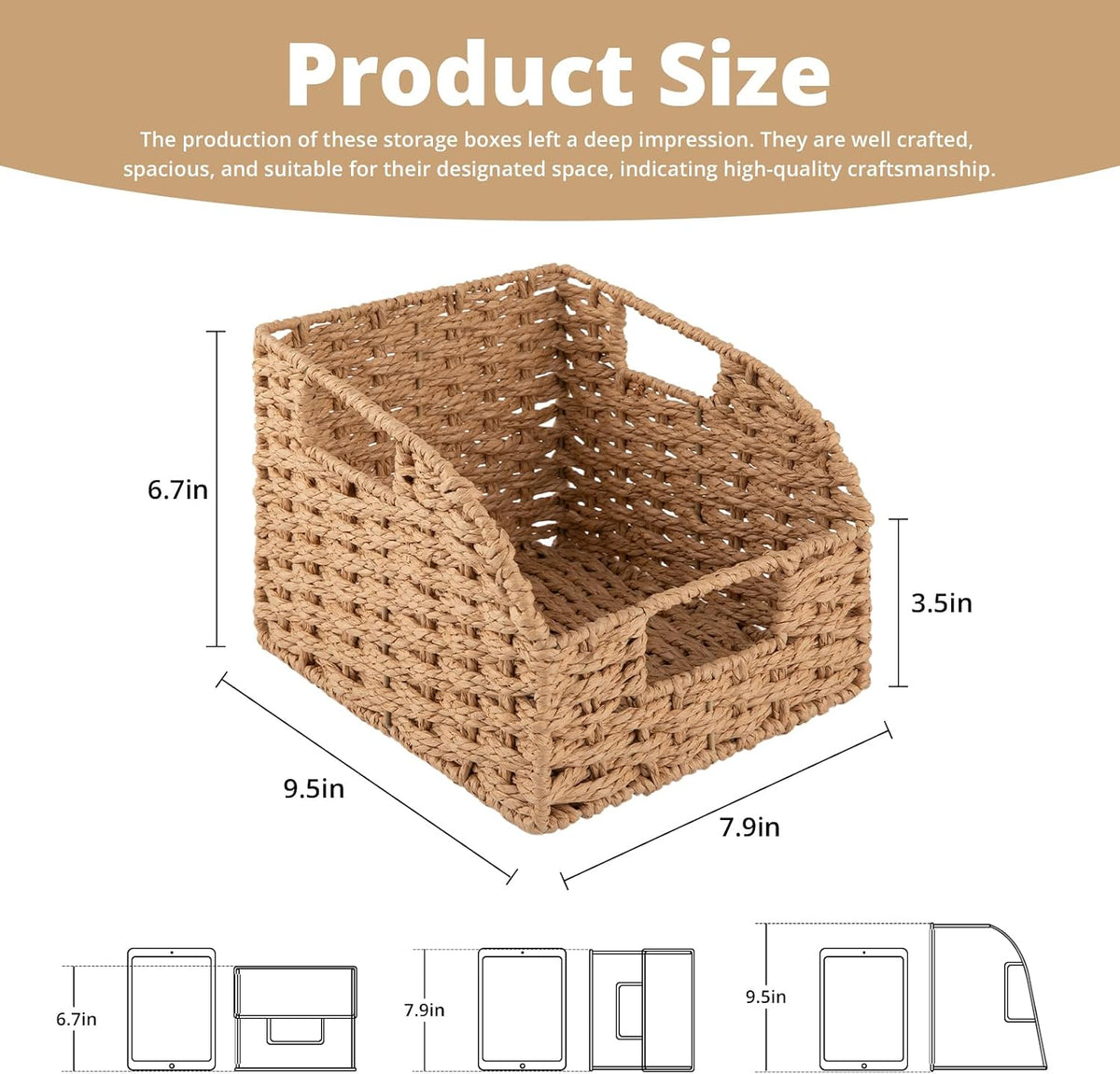 OIAHOMY Pantry Baskets for Organizing,Wicker Storage Bins,2 Pack-Natural