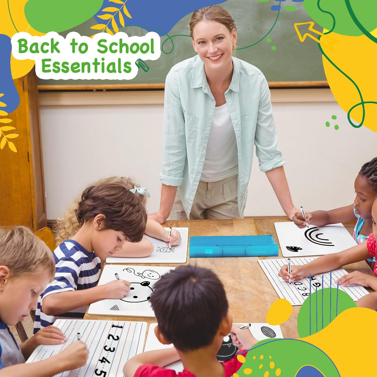 Ohuhu 25 Pack 9x12 Lined/Plain Double-Sided Whiteboard with Markers Erasers