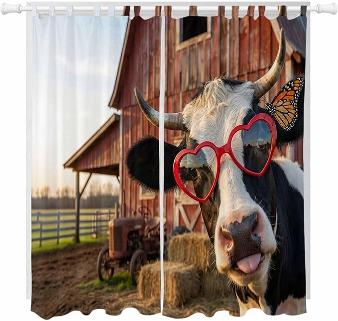 Farm Cows Living Room Curtains 84 Inch Length, Window Curtains Tab Top