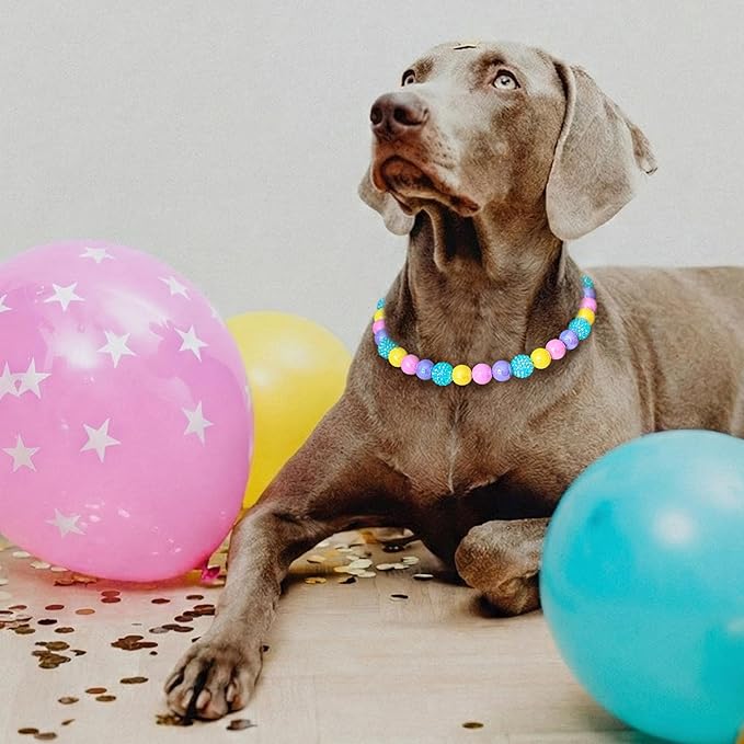 Beaded Dog Necklace Collar, Adjustable Jewelry-Inspired Design with Sparkle Beads (Iridescent Pastels, Medium)