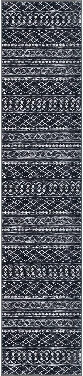 KUTA Hallway Runner Rug 2.6x12 Non-Slip Washable, Moroccan Vintage Black Boho
