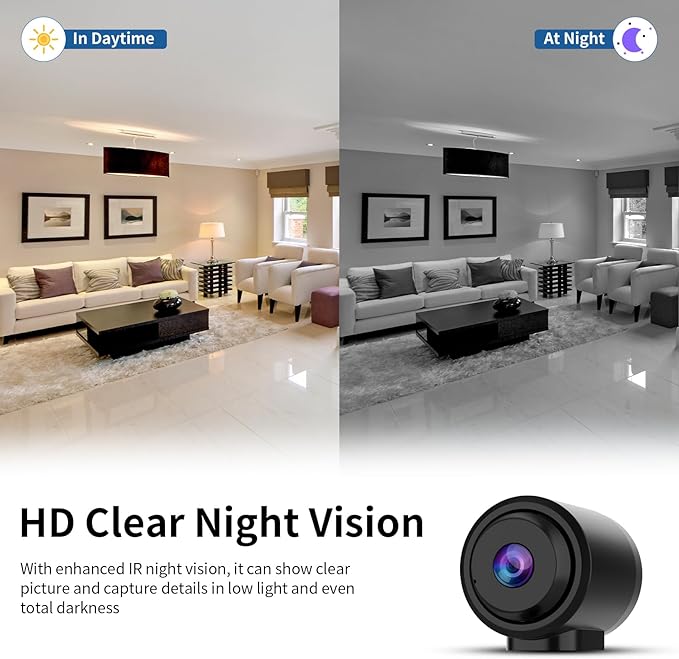 VSTARCAM Tiny WiFi Camera for Home Security 1Pcs, Portable HD Night Vision Motion Detection Remote Surveillance 136° Wide Angle, Baby Monitor Small Motion Activated Camera (CB762-NB)