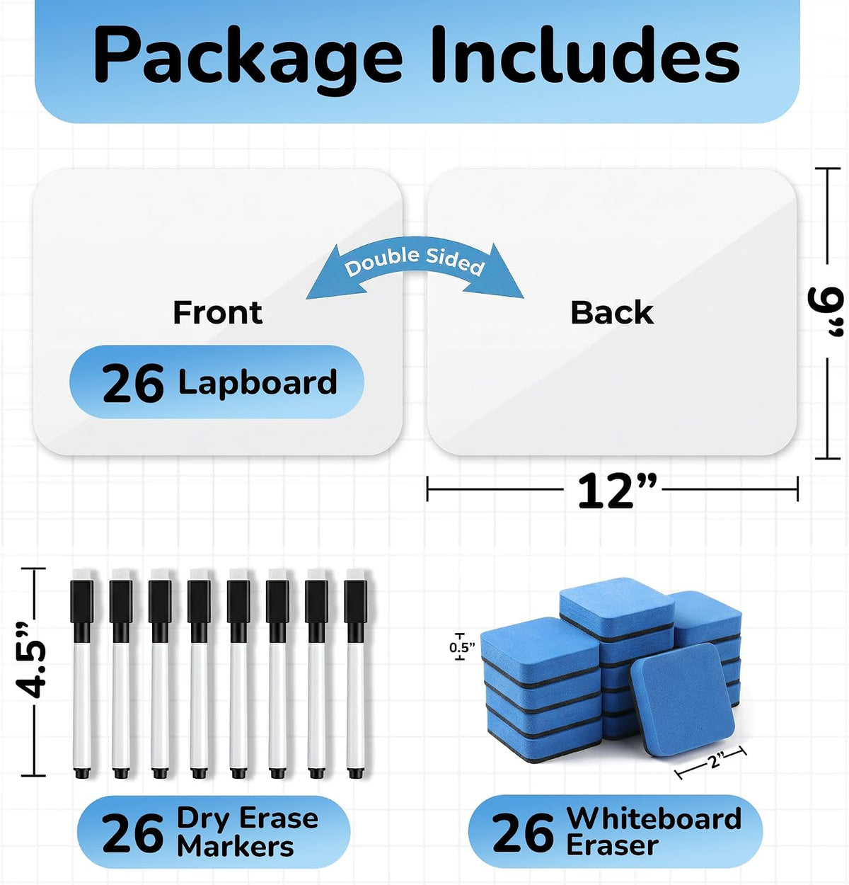 26 Pack Dry Erase Lapboards 12" x 9" - Bulk Mini White Boards for Students