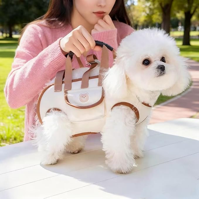 Portable Small Dog & Cat Pet Carrier Sling & Backpack for Small Dogs & Cats & Puppy, Dog & Pet Purse Bag Carrier Sling for Small Dogs with Dog Traction Leash, Crossbody Sling Carriers (Beige L)