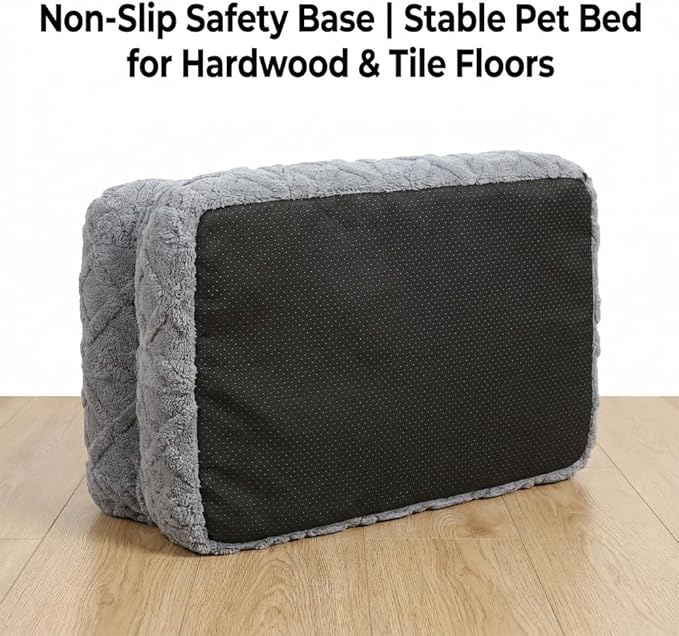 Plush Calming Pet Sofa Bed, Raised Rim, Removable Cover & Non-Slip Bottom for Cats & Dogs, Calming Dog Bed Fluffy Plush Dog Mat for Furniture Protector with Removable Washable Cover (Beige, Large)