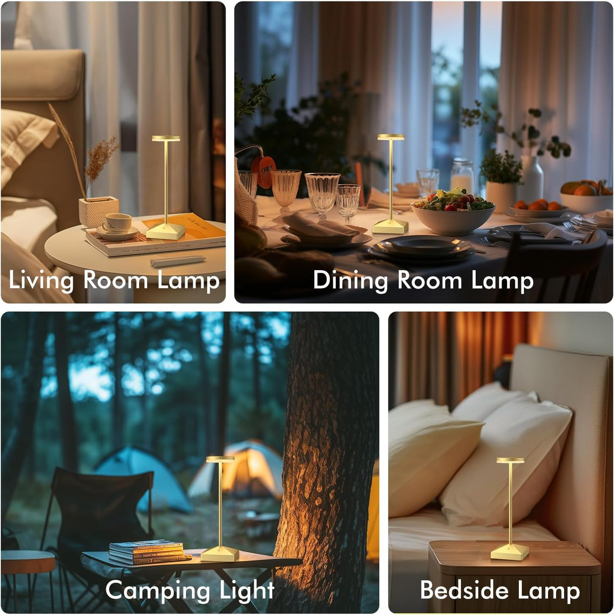 3 Pack Small Gold Rechargeable Cordless Table Lamps Dimmable