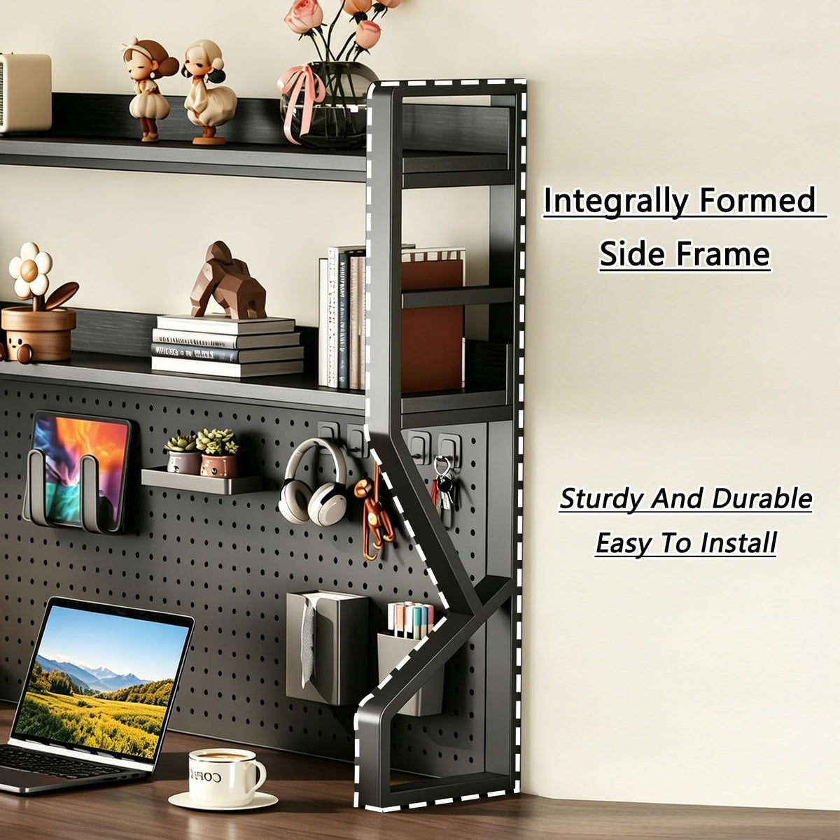 Desk Shelf, 53.1" L 2-Tier Desktop Organizer Desk Hutch Storage Rack with Hole Plate Multi-Functional Workstation Organizer Bookcase Computer Desk for Home Office Dorm Top of Desk