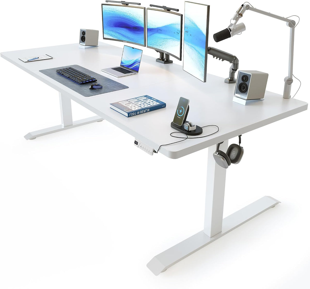 FEZIBO 71 x 37 Inch Large Electric Standing Desk 1" Thick Desktop, White