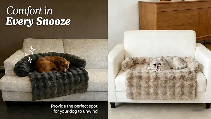 Dream Cloud Pet Sofa Bed, Washable Non-Slip Fluffy Plush Dog Mat for Furniture Protector Mat for Sofa Car & Floor for Small Medium Dogs & Cats (Light Gray)