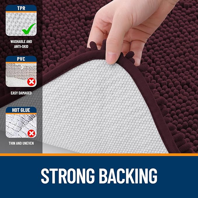 OLANLY Bathroom Rugs 36x24, Extra Soft Absorbent Chenille Bath Rugs, Rubber