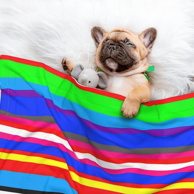 Double Sided Plush Pet Blanket for Small Large Animals, Novel Colorful Mexican Blanket Stripes, Reversible Throw with Dimpled Dot Side and Flat Side for Kennels Living Rooms