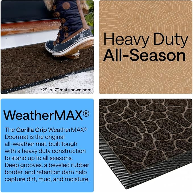 GORILLA GRIP 100% Waterproof All-Season WeatherMAX Doormat, US Designed Natural