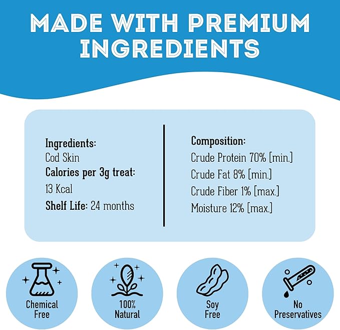 The Granville Island Pet Treatery Dehydrated Cod Skin for Dogs & Cats (2.5 oz, Pack of 1) - Dehydrated Single Ingredient Dog Treats - Natural Dog Treats, Grain Free