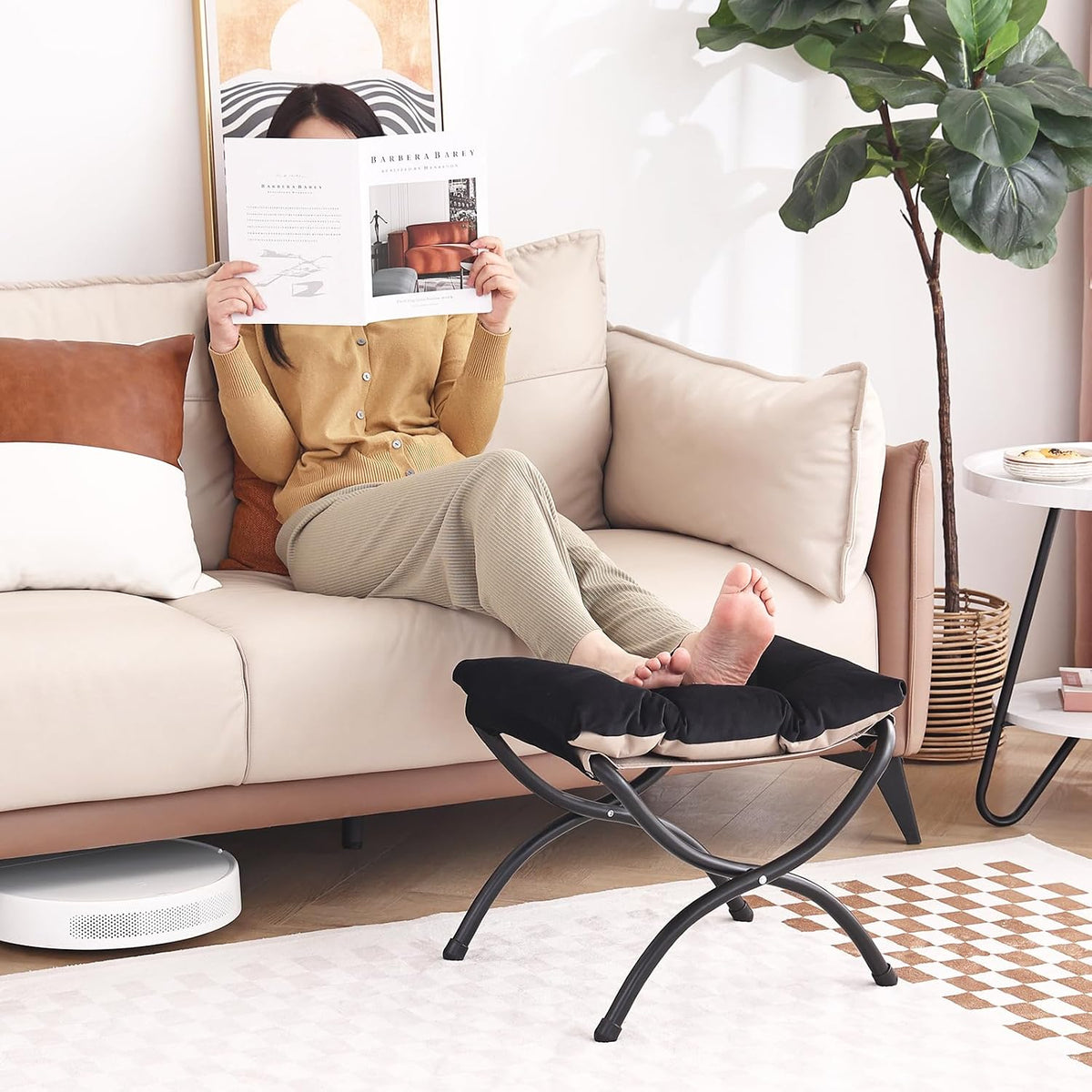 LITA Folding Ottoman, Foldable Footrest Stool, Portable Small Foot Stool for Couch, Collapsible Foot Rest Ottoman for Sofa, Accent Padded Ottomans for Lazy Chair, Living Room, Bedroom
