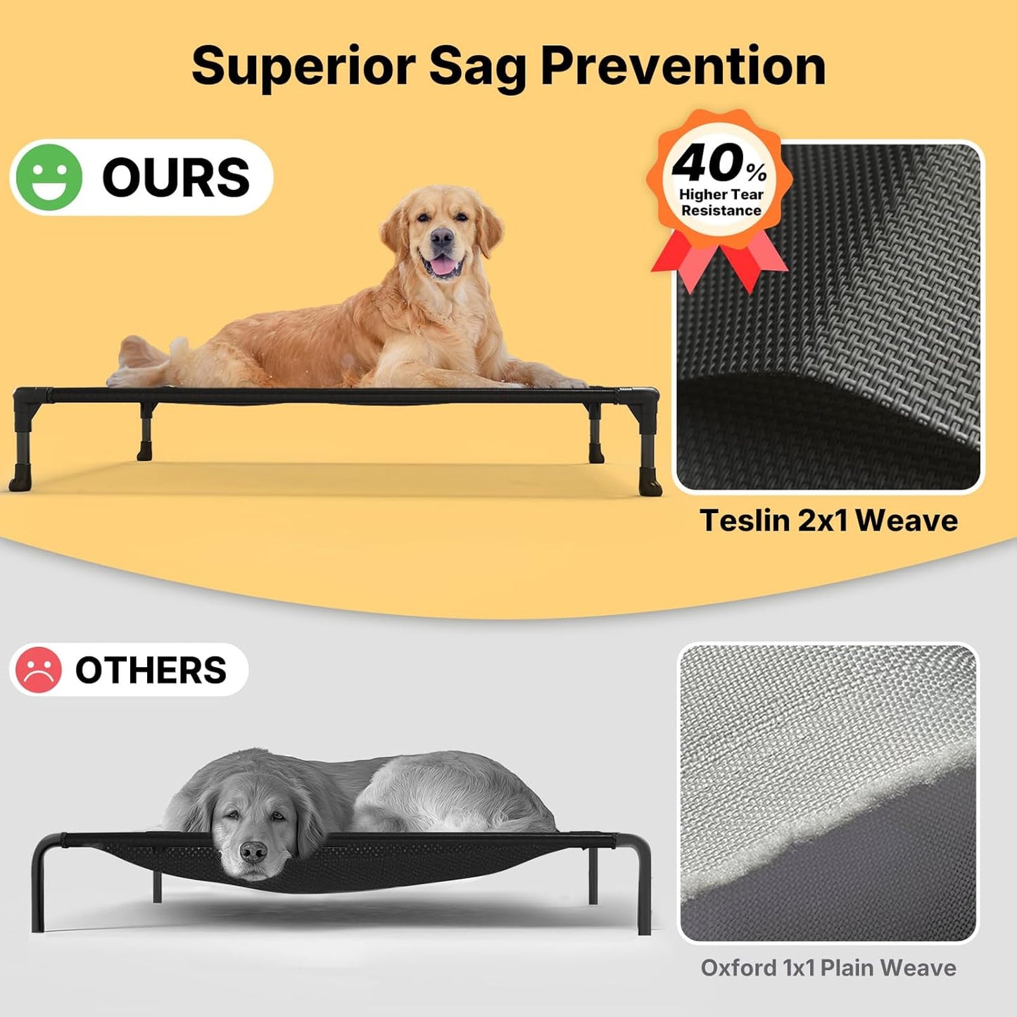 Veehoo Outdoor Elevated Dog Cot Bed, Cooling Raised Pet Bed for XX-Large Dog, Washable Breathable Mesh Hammock Bed with No-Slip Feet, Indestructible Ground Off Training Platform Cot-59"x37.5" Brown