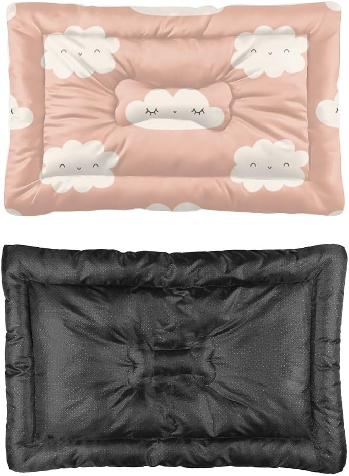 Cute Pink Clouds Dog House Bed Dog Crate Mattress Cage Pads Bed for Small Crate Washable Non-Slip Bedding Medium Size Beds Pet Mats Cage for Small Pets Indoor Outdoor 36X24 Inch