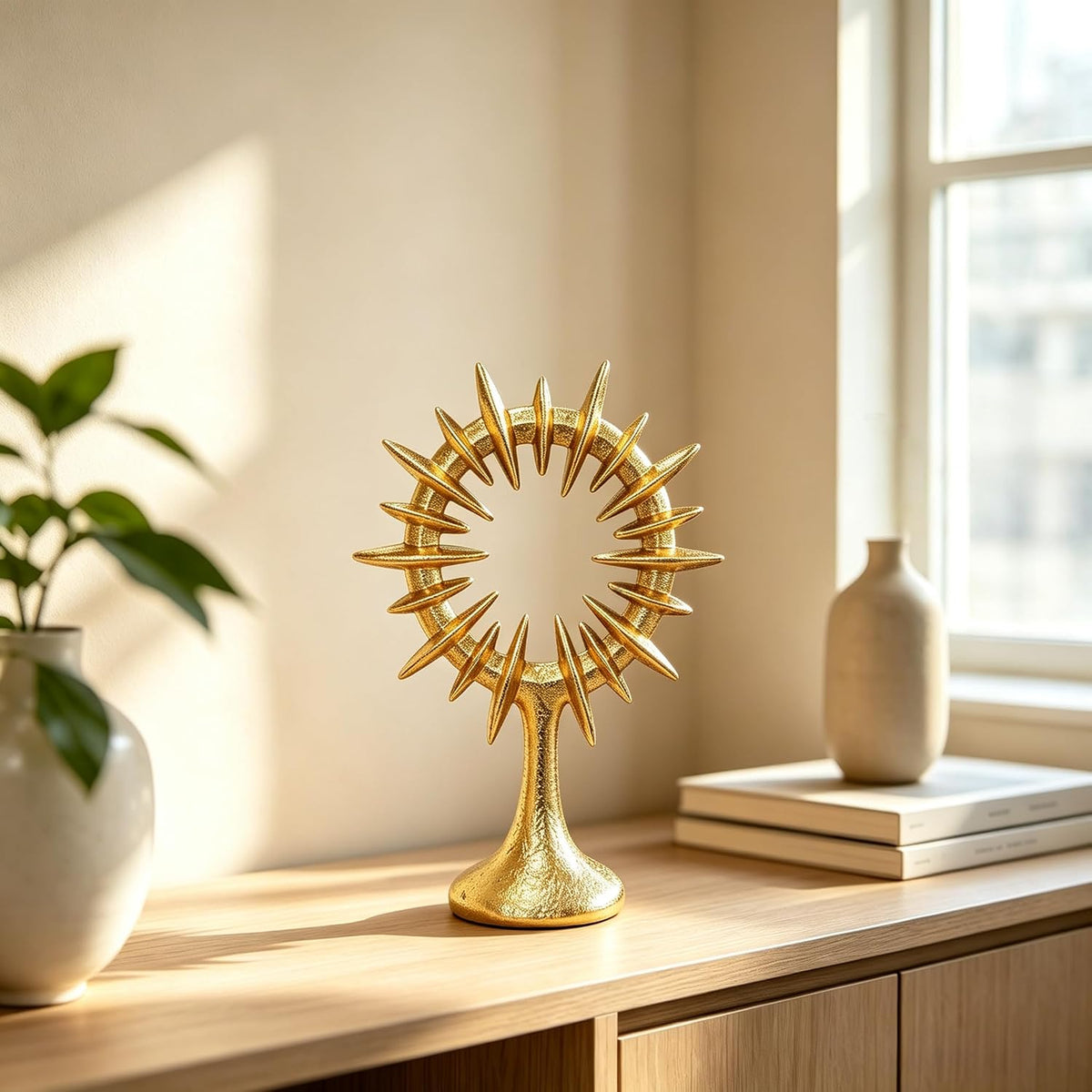 10" Modern Abstract Decorative Sculpture, Dining Living Room Desk Decor,Geometric Home Decor Statues,Shelf Top Decor Aesthetics, Golden