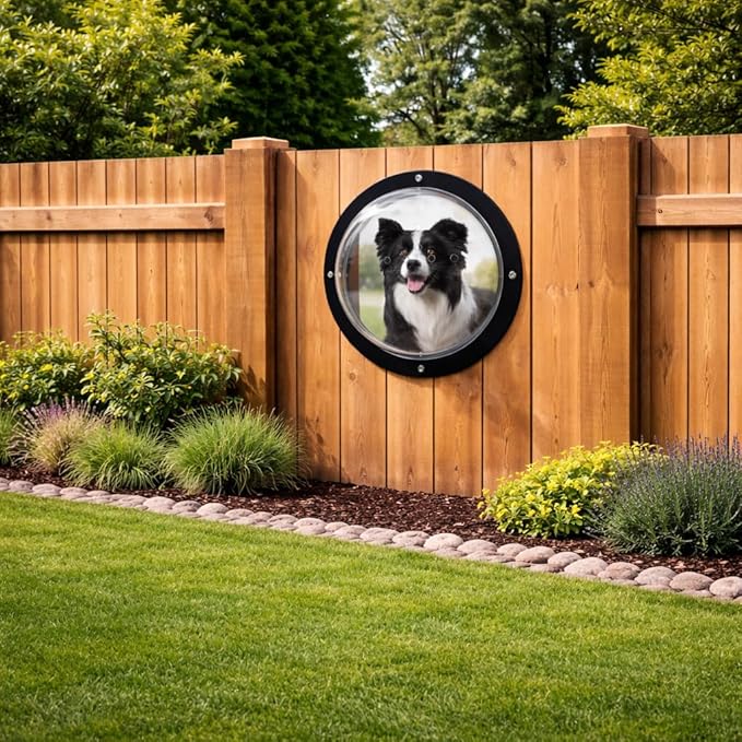 Dog Fence Window,12.4’ Acrylic Clear Pet Dome View with Air Holes Playground Doggie Wood Fence Window Bubble Peek Window for Dog and Cats Deep 4.7 Inch(XL)