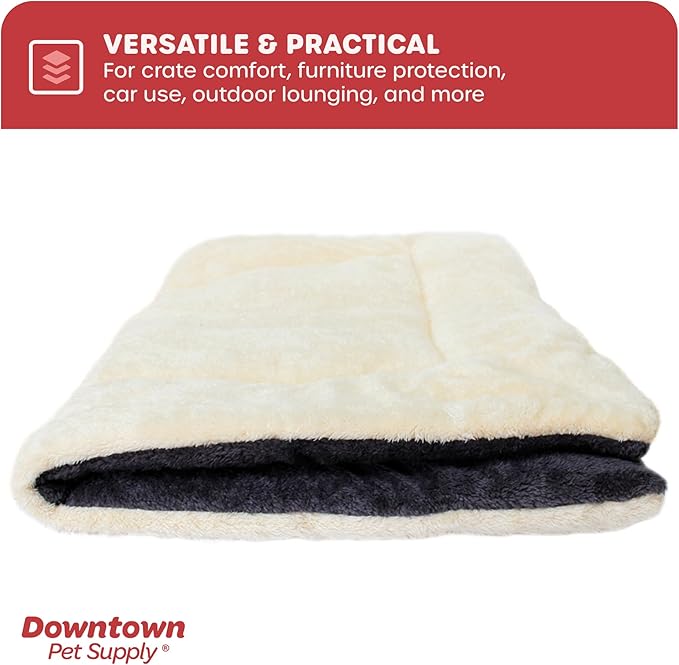 Downtown Pet Supply - Comfort Dog Crate Mat - Soft Fleece Nap Mat - Machine Washable - Oatmeal/Charcoal - 35 in x 22 in - Large