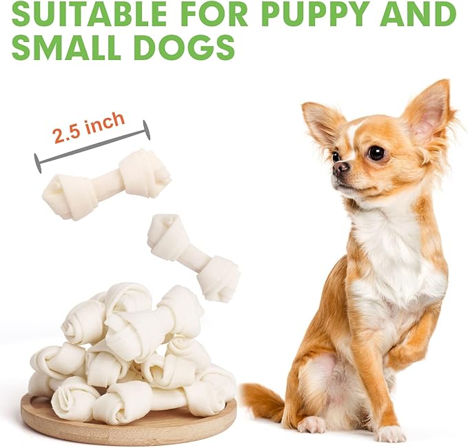 MON2SUN Dog Rawhide Knot Bones Small Rawhide Mini Chew Bones Natural 2.5 Inch 100 Count for Puppy and Small Dogs