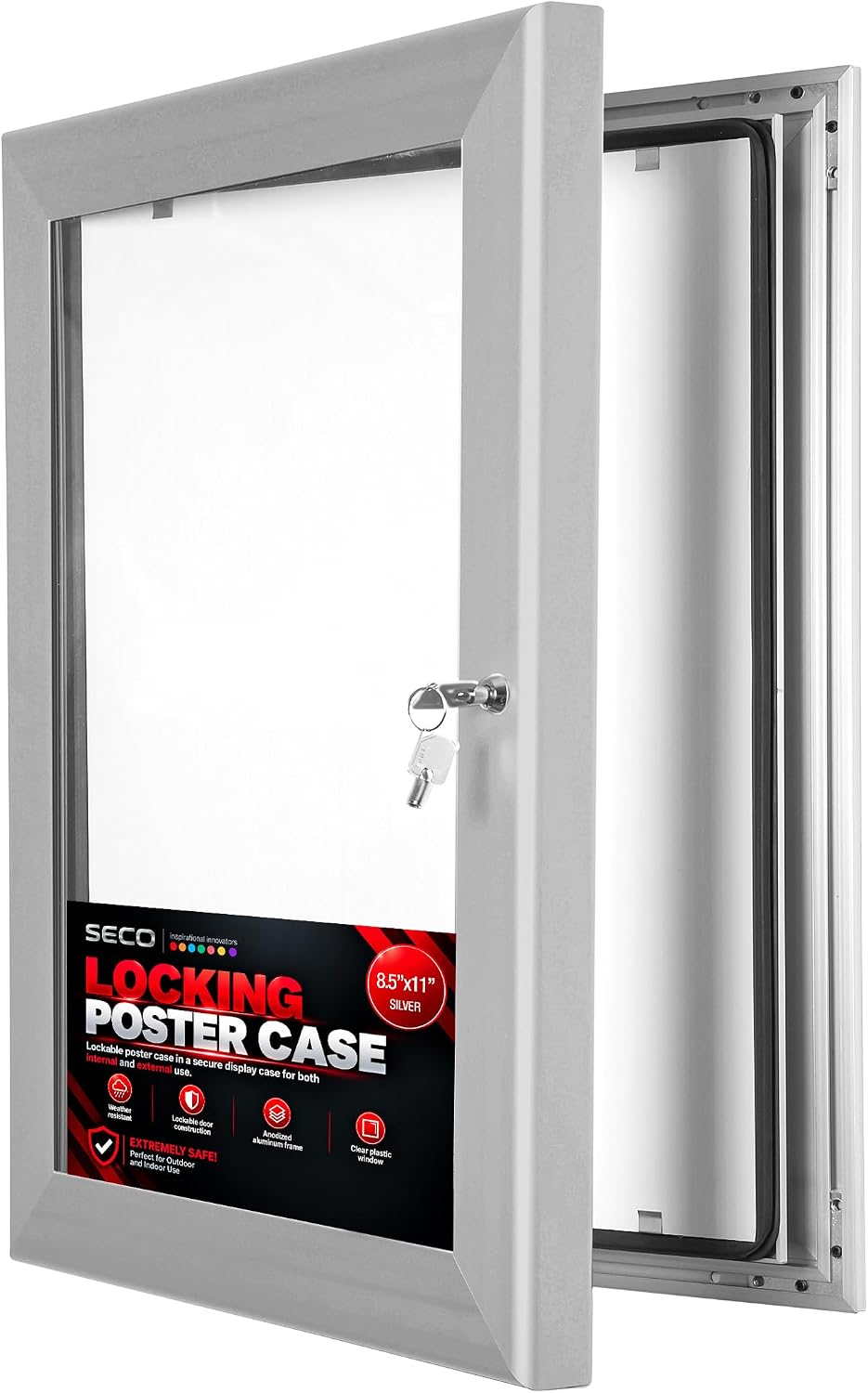 SECO Lockable Bulletin Board | Waterproof | 8.5" x 11" | Silver