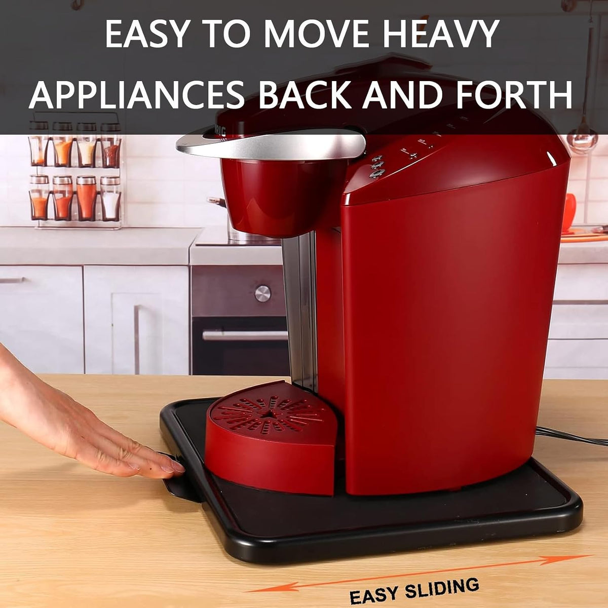 Kitchen Caddy Sliding Tray, Appliance Coffee Maker Slider Large Rolling Tray Under Cabinet Countertop Storage Moving Sliders for Stand Mixer Air Fryer Toaster Blender with Wheels -13.8'' W × 11.7''D