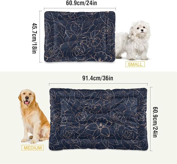 Dark Blue Floral Pet Bed Cute Dog Bed Mat Absorbing Non Slip Pad Pet Sleeping Mat for Small, Medium, and Large Dogs Puppy Cat 24 in x 18 in