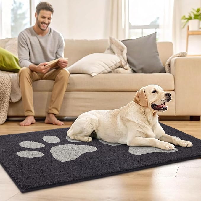 Buganda Dog Door Mat for Muddy Paws, Absorbent Dirt Trapper Washable Indoor Doormats, Non Slip Low-Profile Mud Mat for Dogs, Front Entrance Doormat for Inside Floor (48x30 Inches, Dark Grey)