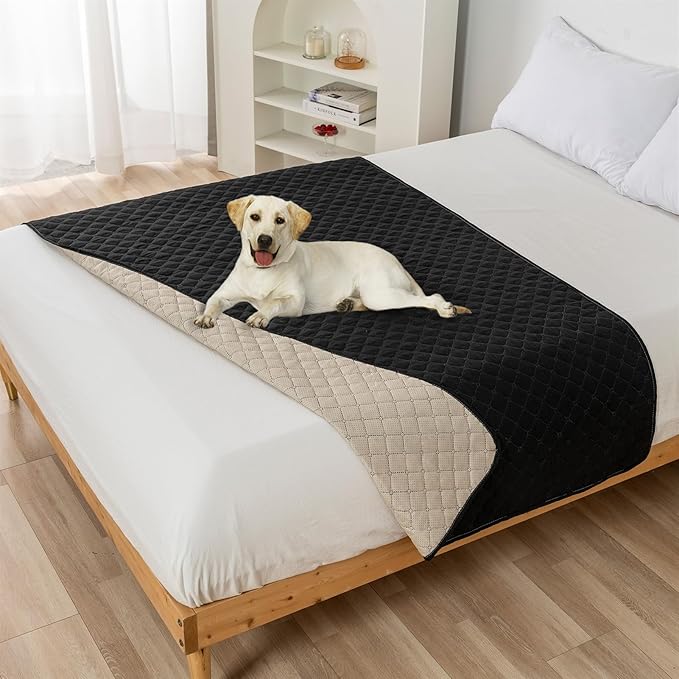 GIBZ Water Resistant Dog Bed Blanket Cover Large Anti Slip Pet Furniture Protector Washable Cat Quilted Mat for Couch, Black, 100x127cm