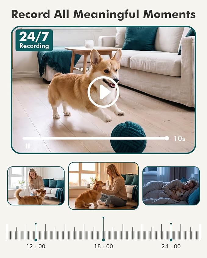 Dzees 2K Indoor Security Camera 2 Pack, 360 Degree WiFi Pet Camera with Phone App, 5G and 2.4G, Wired Home Camera with 2-Way Audio, Motion Tracking, Night Vision, Black