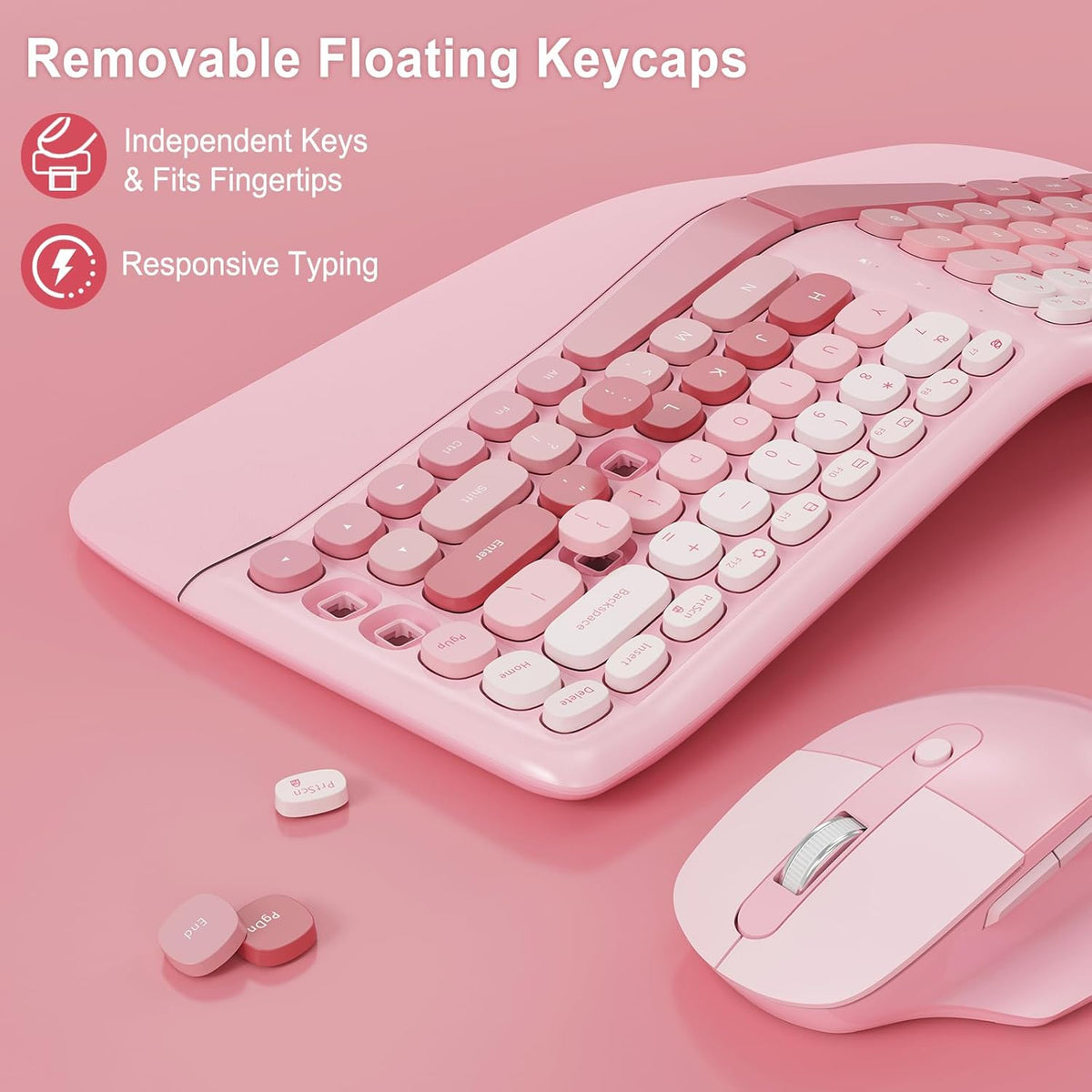 Ergonomic Wireless Keyboard Mouse, Gaming Typewriter Set with Wrist Rest