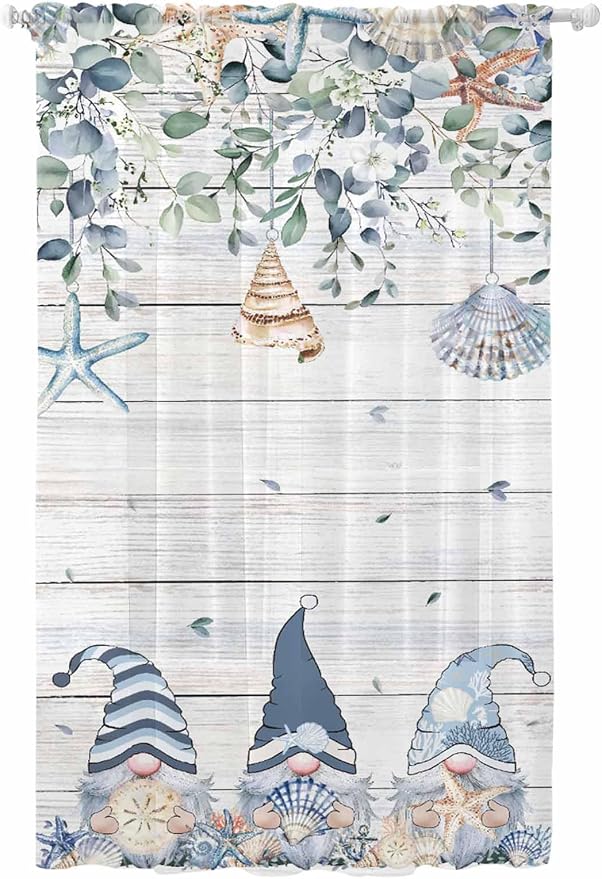 Sheer Curtains 96 Inches Long, Coastal Eucalyptus Leaf Semi Sheer Curtains