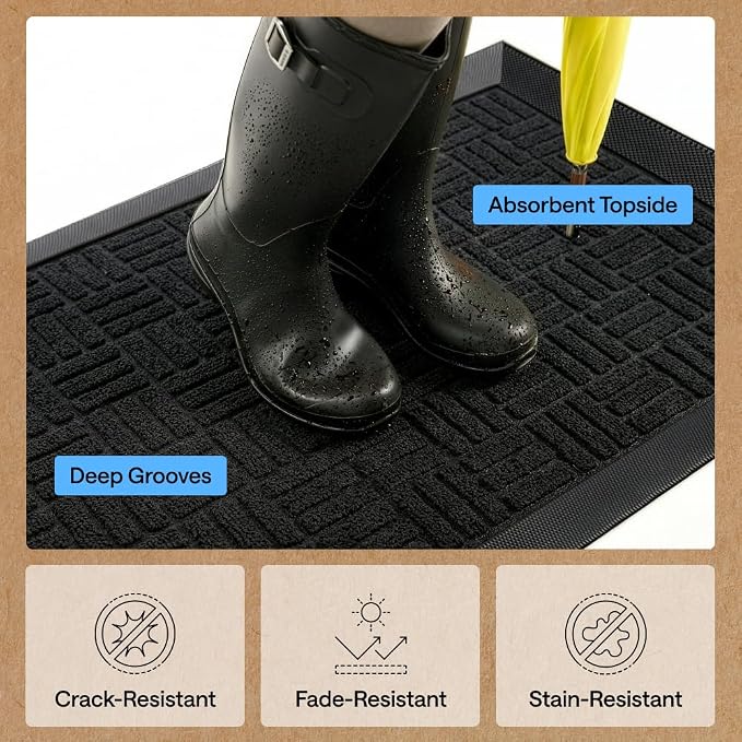 GORILLA GRIP 100% Waterproof All-Season WeatherMAX Doormat, US Designed Natural