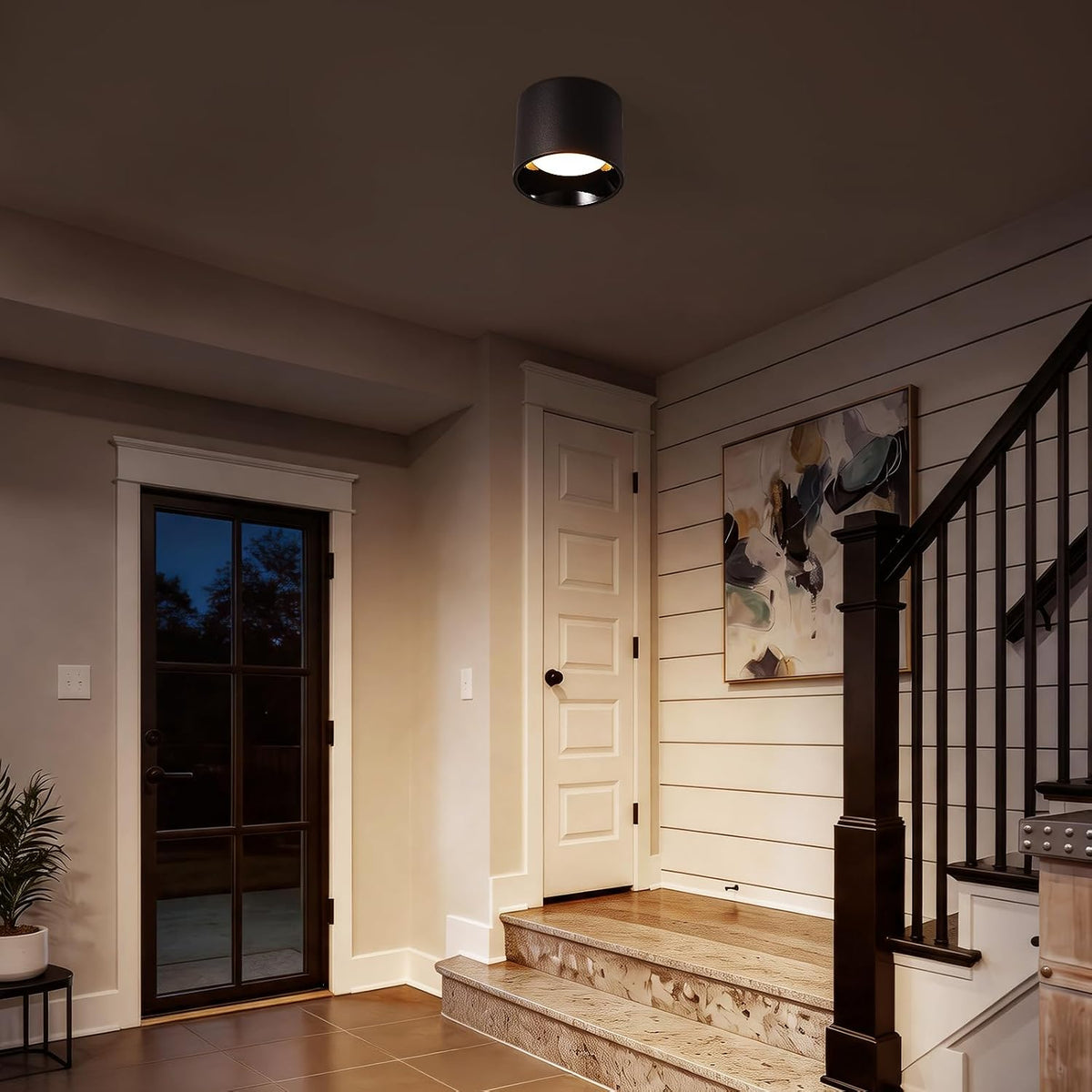 Flush Mount Ceiling Light Fixture, Dimmable LED 20W 3000K Modern Cylinder Ceiling Light for Hallway Kitchen Living Room, 4.7 Inch, Black