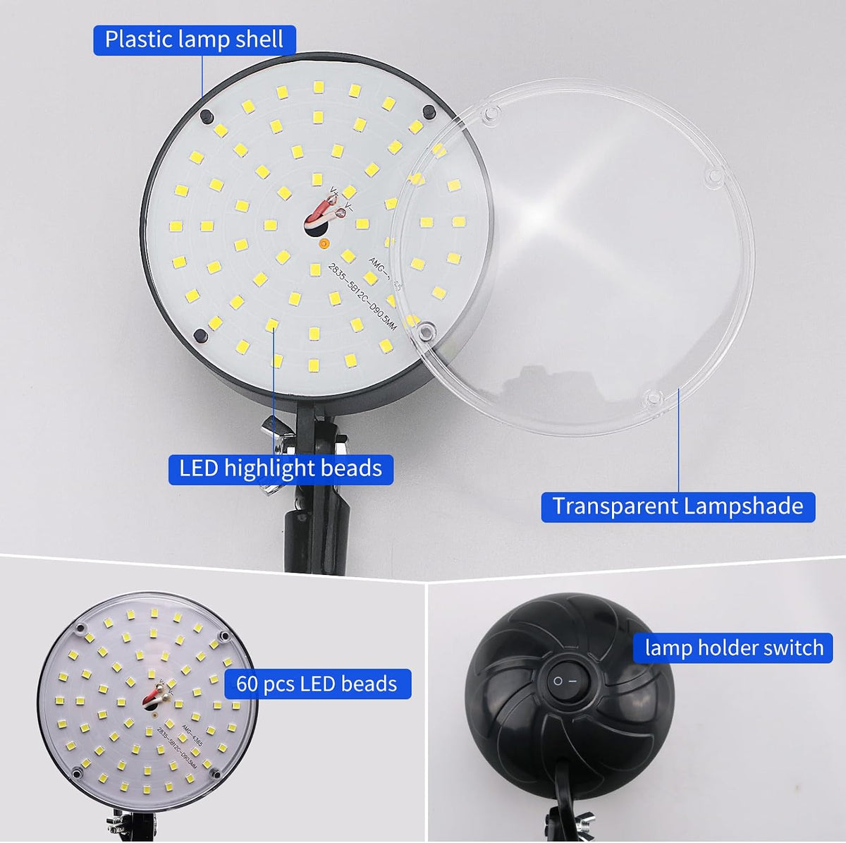 Clamp Light, LED Work Light with Flexible & Strong Clip for Workshop, Sewing, Lathe, Bandsaw, Workbench, Desk, Bright Small Area Task Lighting, 2000 Lumens, Silver