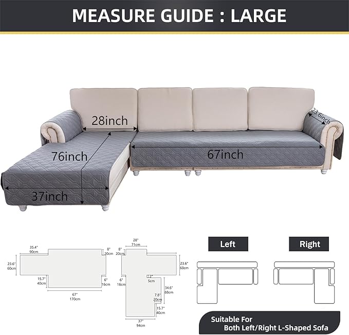 ele ELEOPTION 100% Waterproof 2 Piece Couch Cover Pet Blanket Sectional L Shape Sofa Cushion Cat Dog Bed Cover (Chaise Lounge + 3 Seat Covers) Coffee