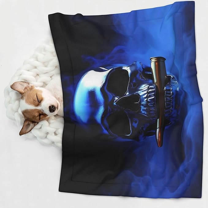 Waterproof Dog Blanket Soft Pet Blanket for Puppy Cat, Fleece Cat Throw Blankets for Furniture Bed Couch Sofa Reversible - Steel Skull