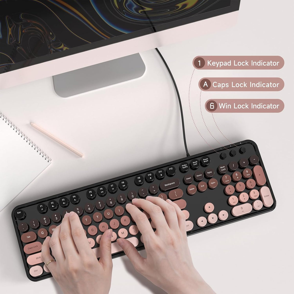 Dilter Wired Computer Keyboard, Full-Size USB Keyboard with Round Keycaps & Numeric Keypad, Plug-and-Play for Windows 7 8 10 11, PC, Laptop, Desktop, Home, Office