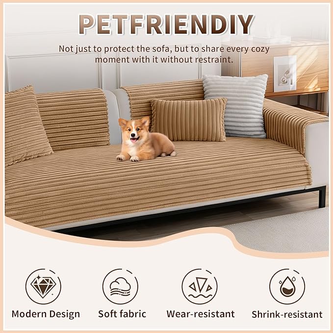 Waterproof Pet Couch Cover for Dogs, Sofa Covers Washable & Non-Slip, Soft Dog Bed Blanket Protector for Sectional, Loveseat, Home & Patio Furniture (Khaki, 35"x95" 1 Pack)