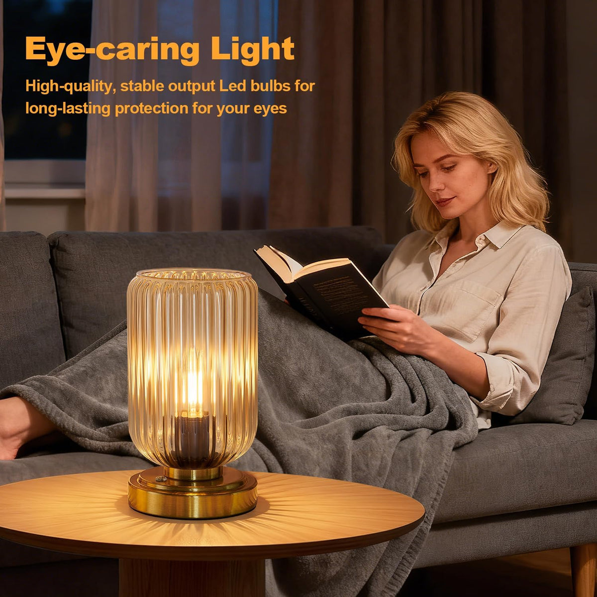 LightRound Cordless Table Lamp for Bedroom, Touch Stepless Dimmable, Modern