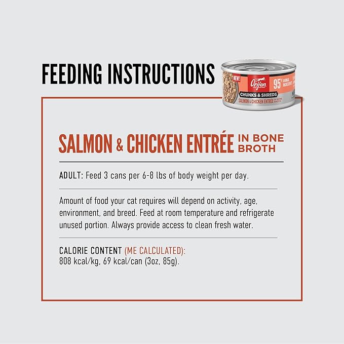 ORIJEN Chunks & Shreds Wet Cat Food Salmon & Chicken Entrée 3oz Cans (12 Count)