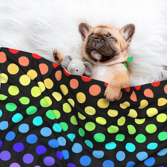 Reversible Pet Blanket for Easy Cleaning Maintenance, Colorful Rainbow Polka Dots, Double Sided Plush Dot Design Means Double Use Between Washes for Convenience