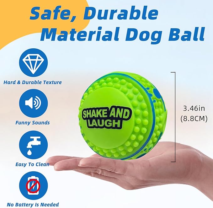 Spiky Interactive Dog Toys Ball, Shaking with Gibbering Sound, for Training, Teeth Cleaning & Herding, Straight, M, 3.46 in (8.8 cm)
