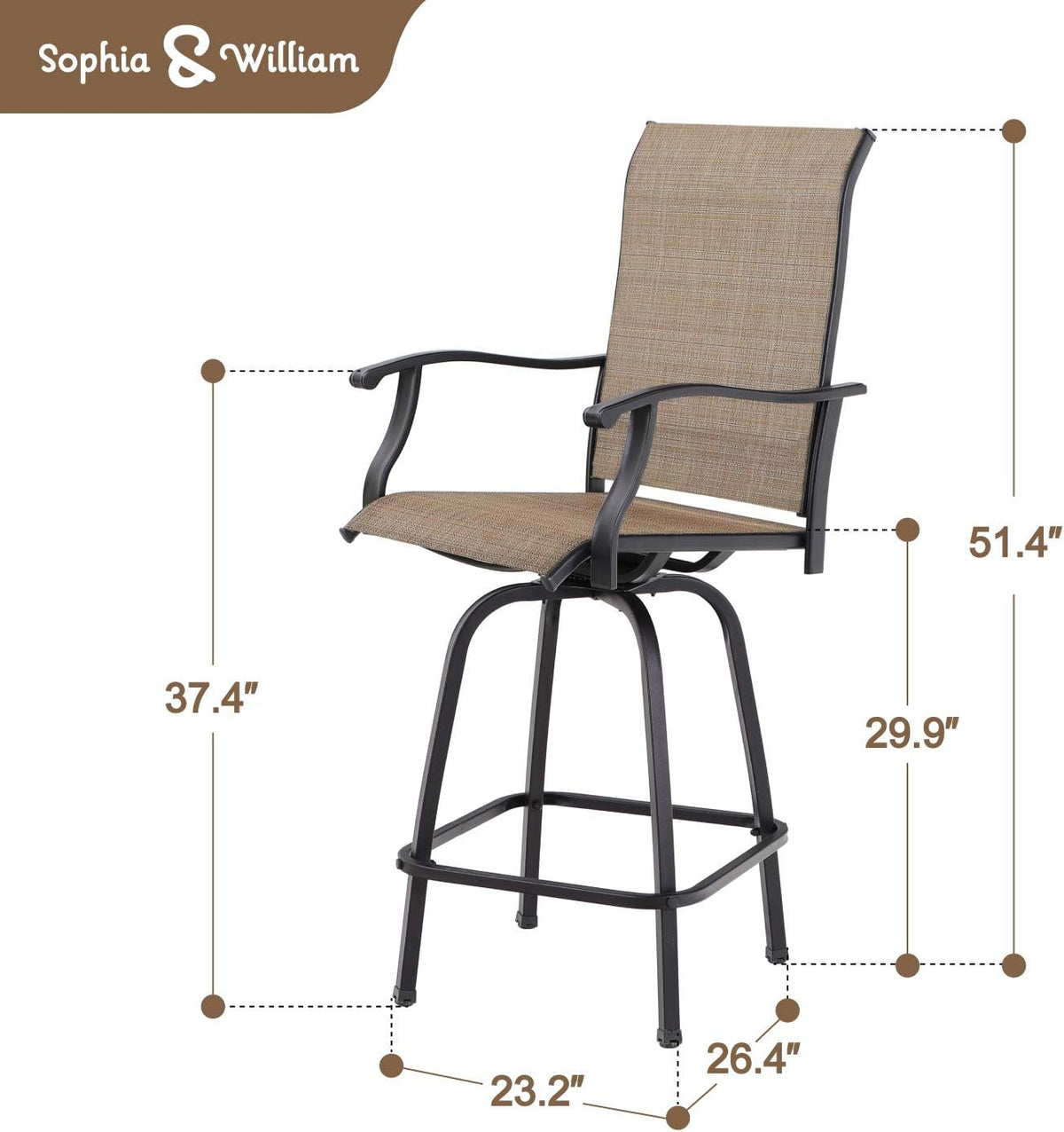 Sophia & William Swivel Outdoor Bar Stools Set of 2, Brown, 30 Inches