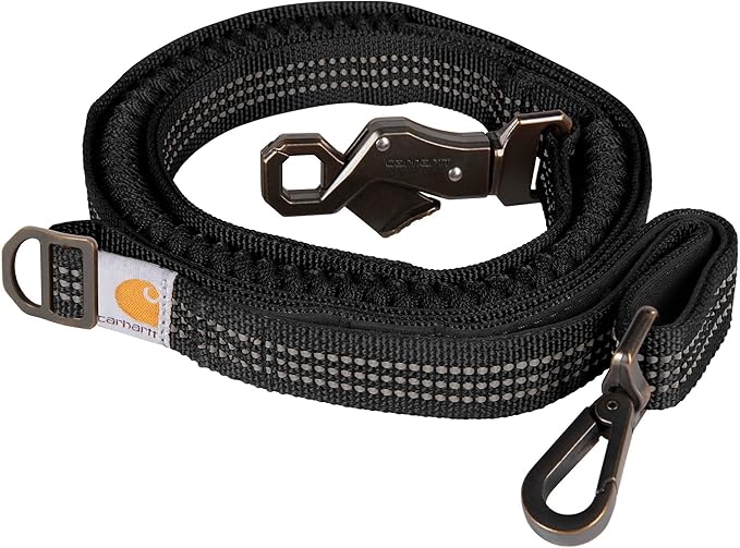 Carhartt Pet Durable Nylon Webbing Shock Absorbing Leash for Dogs, Reflective Stitching for Visibility, Black, Large
