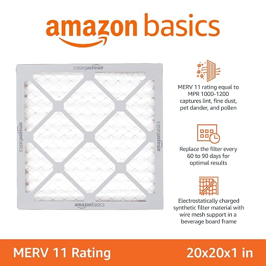 Amazon Basics 20x20x1 Air Filter 6 Pack, MERV 11 AC Furnace Filters