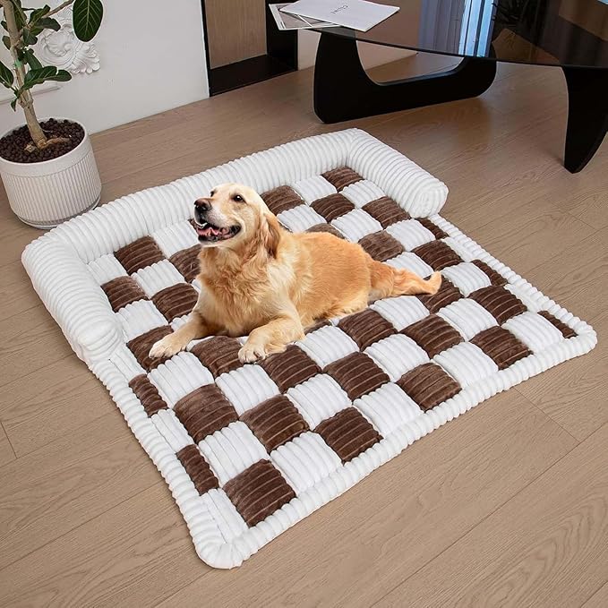 Dog Couch Cover Protector, Pet Couch Covers for Sofa, Dog Couch Cover Fuzzy Sofa Cover Cream Square Plaid Dog Bed Plush Dog Mat for Furniture Protector for Large Medium Dogs and Cats