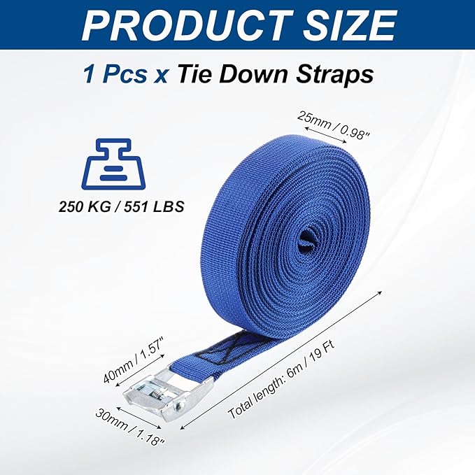 PATIKIL Lashing Straps 1" x 20 Ft, Tie Down Strap Cam Buckle Adjustable Ratchet Straps 551 lbs for Cargo Trucks Motorcycle Luggage, Blue
