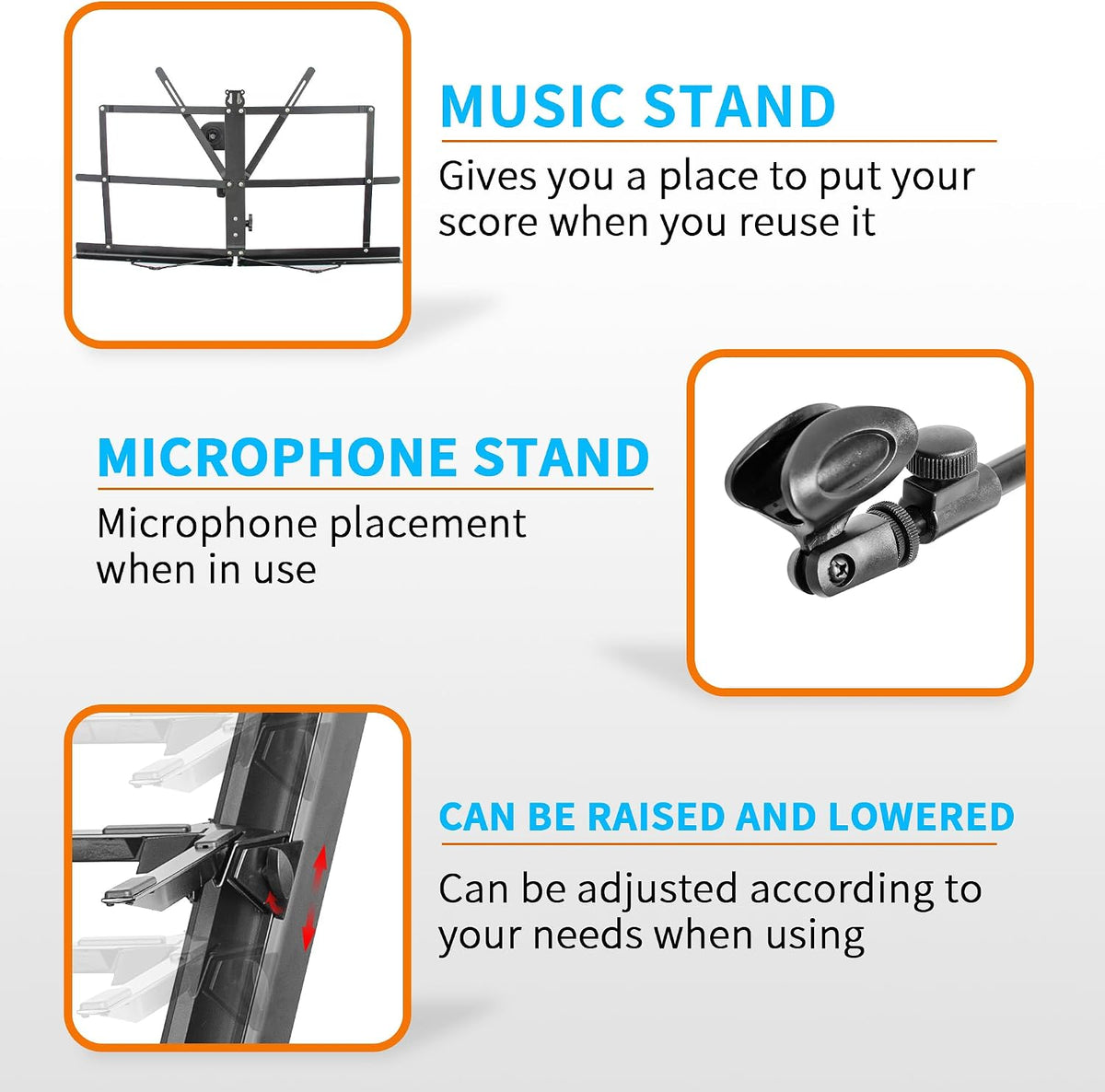 AKOZLIN Aluminum Alloy Keyboard Stand Spider 61 76 88 Keys Holder 2 Tier With Detachable Music and Microphone Rack(Black)